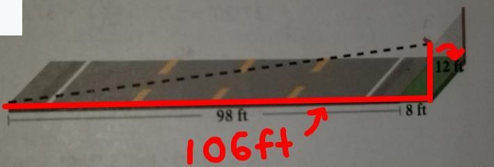 14. A bird is perched on a 12 ft fence which is 8 ft from a 98 ft-wide highway. If-example-2