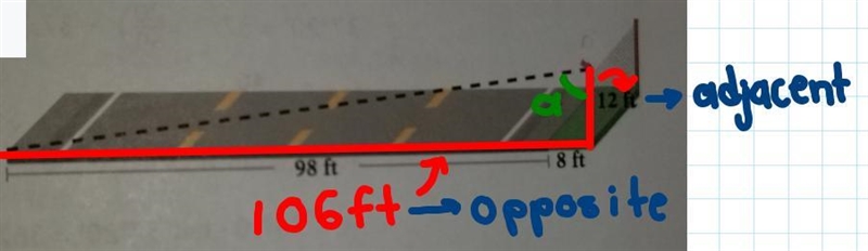 14. A bird is perched on a 12 ft fence which is 8 ft from a 98 ft-wide highway. If-example-4