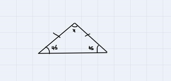 The base angle of an isosceles triangle is 45. What is the measure of the vertex angle-example-1