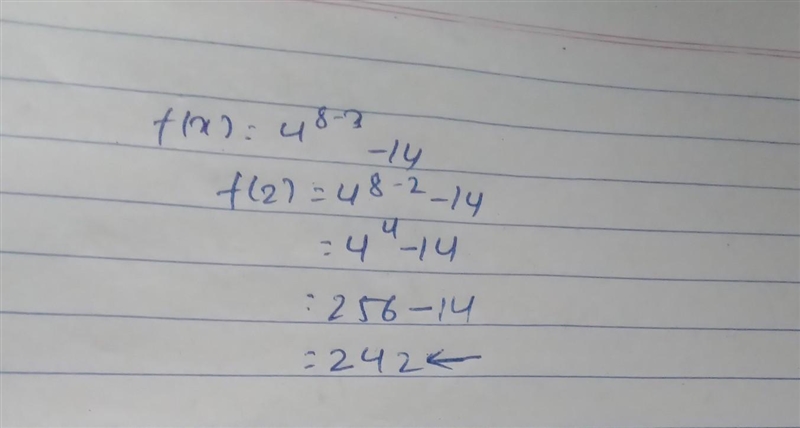 If f(x)=4^8−x −14, what is the value of f(2), to the nearest ten-thousandth (if necessary-example-1