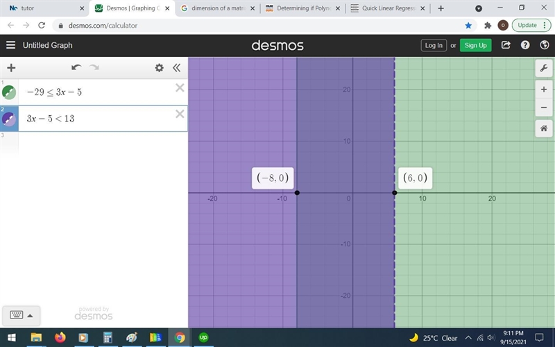 Solve each inequality and graph its solution:-29≤3x-5<13-example-1