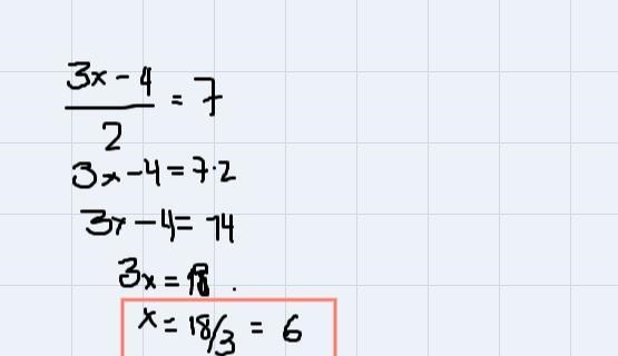 For what value of x is the equation ((3x-4)/2)=7-example-1