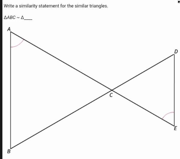 Write a similarity statement for the similar triangles.∆ABC ~ ∆____-example-1