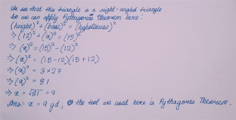 Find the missing side for each triangle below and state the tool you used to find-example-1