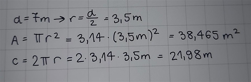 Find the area and the circumference of a circle with diameter . Use the value for-example-1