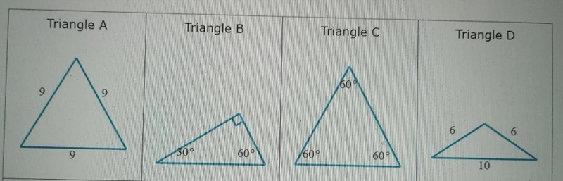 triangle, check all that apply. Triangle A 9 9 O Scalene Isosceles O Equilateral Explanation-example-1