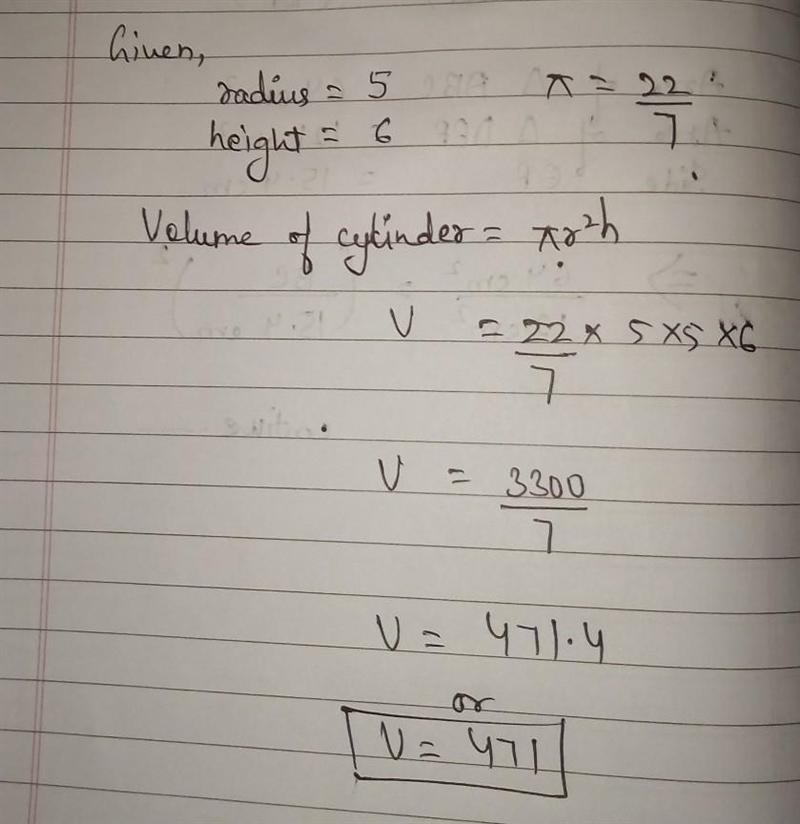 Find the volume of the cylinder. Either enter an exact answer in terms of TT or use-example-1