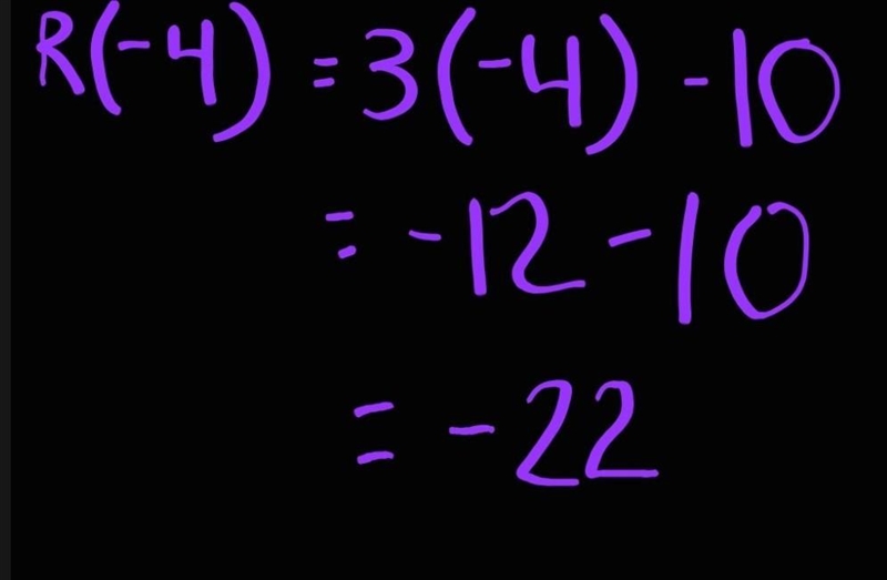 Evaluate r(x) = 3x - 10 when x= -4. r(-4)=_-example-1