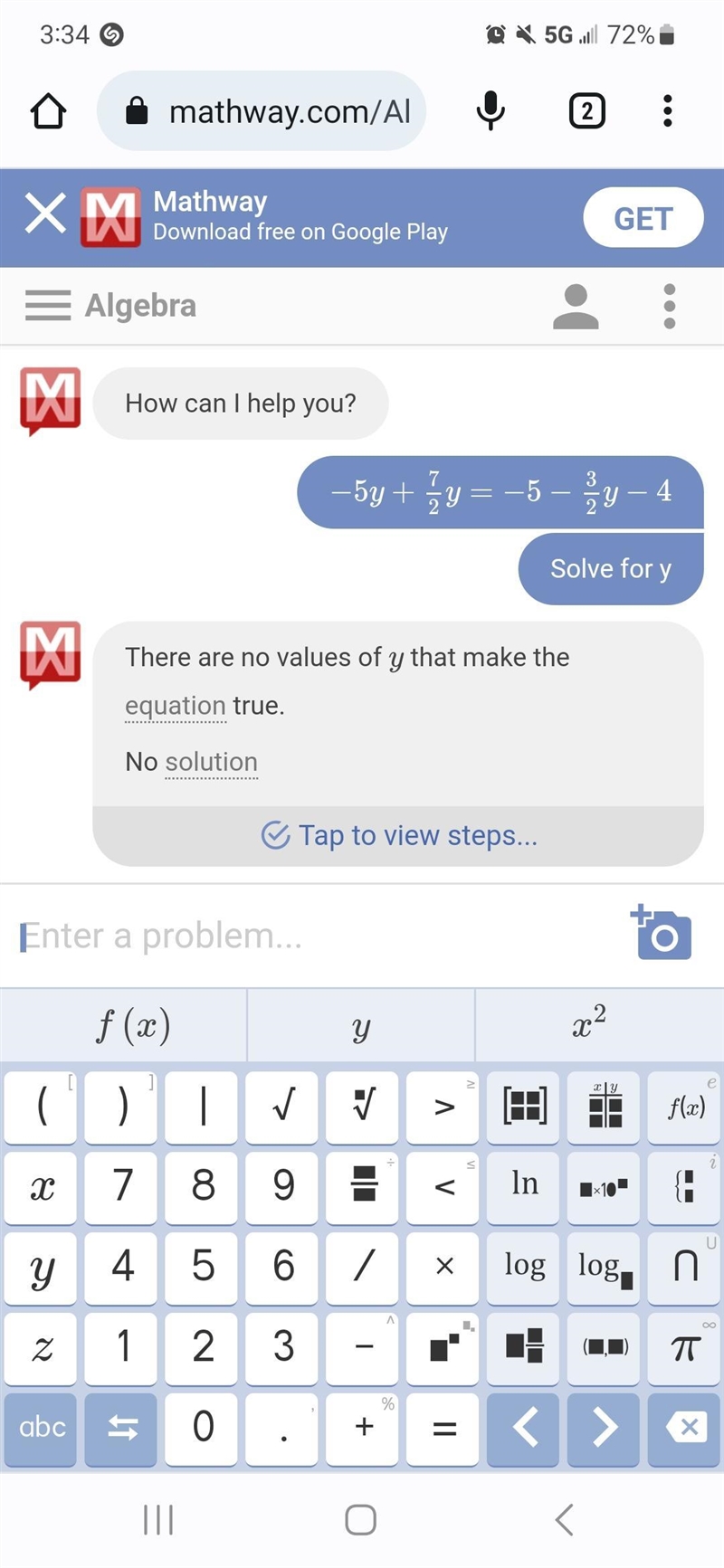 -5y +7/2y= -5 -3/2y - 4 solve for y-example-1