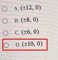 Find the foci of the hyperbola that can be described by the equation-example-1