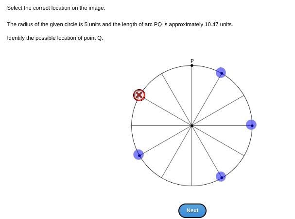 The radius of the given circle is 5 units and the length of arc PQ is approximately-example-1