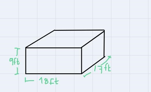 The bedroom is 17 feet long by 18 feet wide, and the ceiling is 9 feet high. Find-example-1