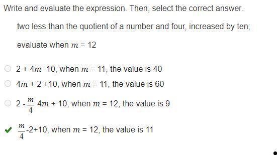 Write and evaluate the expression. Then, select the correct answer. two less than-example-1