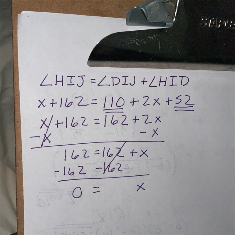 Find x if mZDIJ = 110°, mZHID = 2x + 52, and mZHIJ = x + 162. Please help-example-1