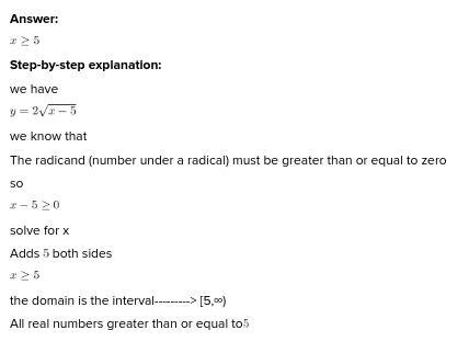 What is the domain of the function y = 2√x-5?​-example-1