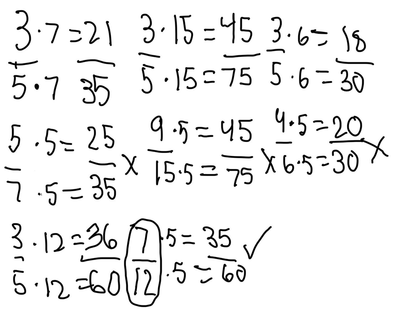 Which fraction is less than 3/5 is it 5/7, 9/15, 4/6, 7/12-example-1