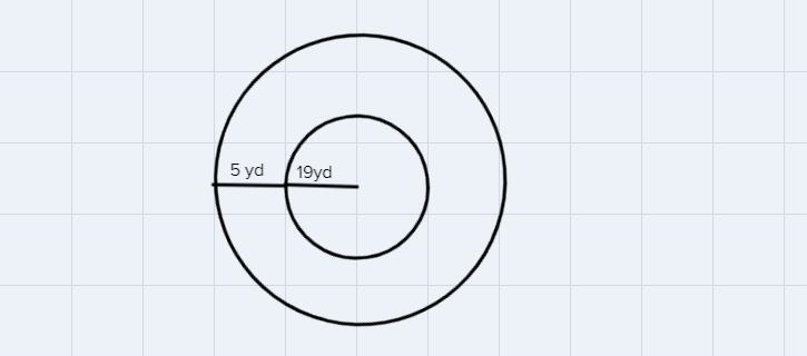 A flower garden is shaped like a circle. Its diameter is 38 yd. A ring-shaped path-example-1