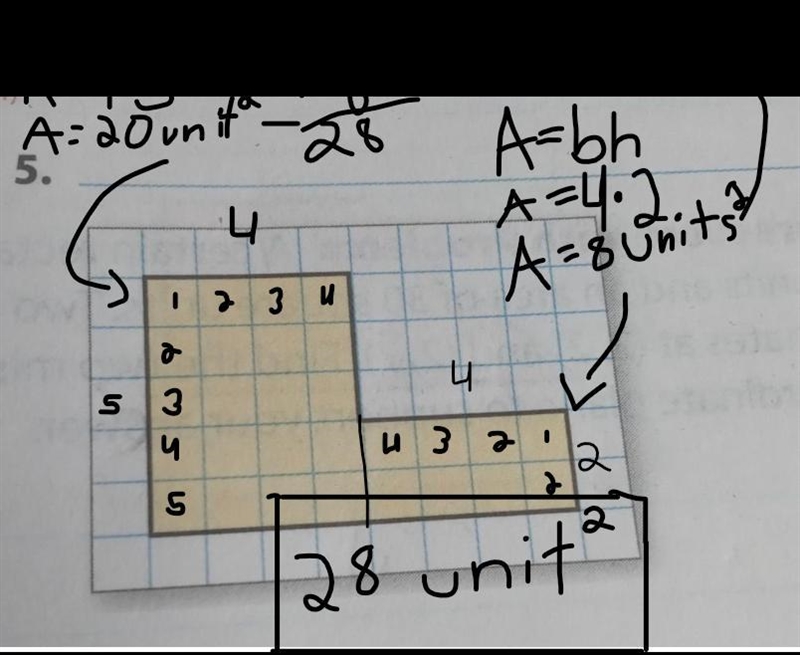 Find the area of each figure in square units. show your work and explain how you got-example-1