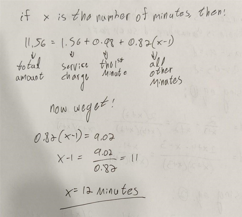 a telephone company charges $0.98 for the first minute, $0.82 for each additional-example-1