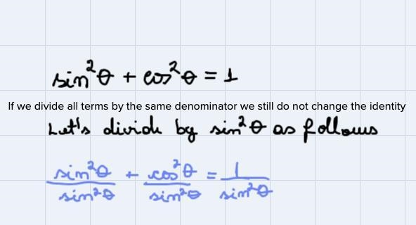 Verify the Pythagorean Identity1 + cot^2θ = csc^2θ (see image)-example-2