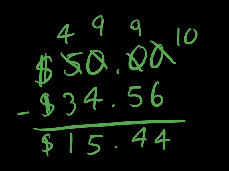 Mrs. Hargrove owes the doctor $34.56. she gives the clerk $50.00 What is the total-example-1