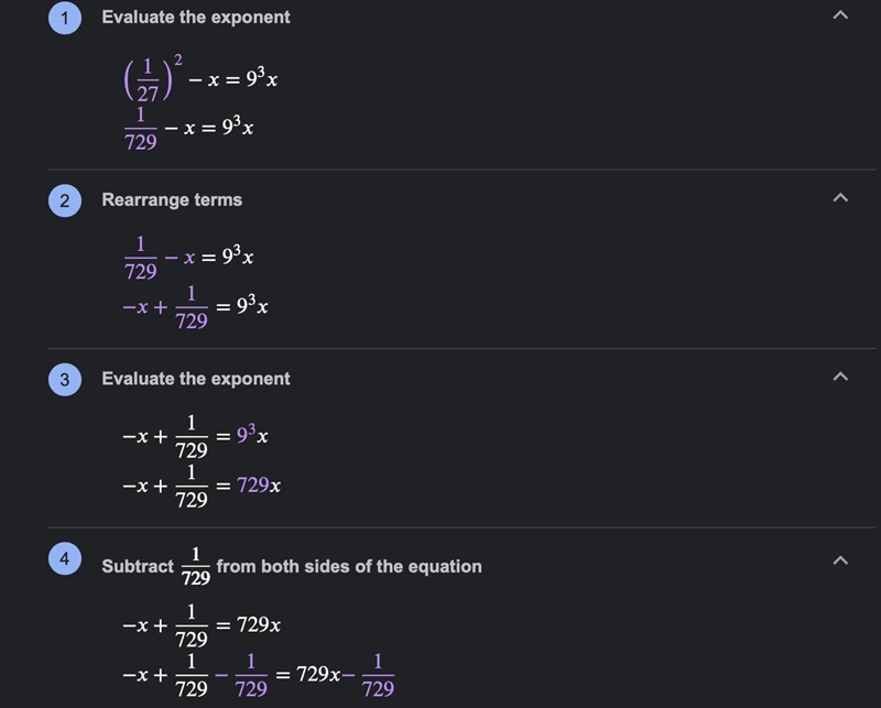 What is the solution to this equation? (1/27)^2-x=9^3x-example-1