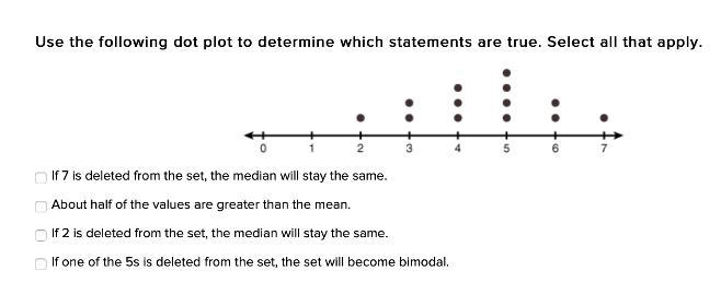 Use the following dot plot to determine which statements are true. Select all that-example-1