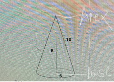 For the following cone find the Lateral surface and label the Base, and Apex-example-1