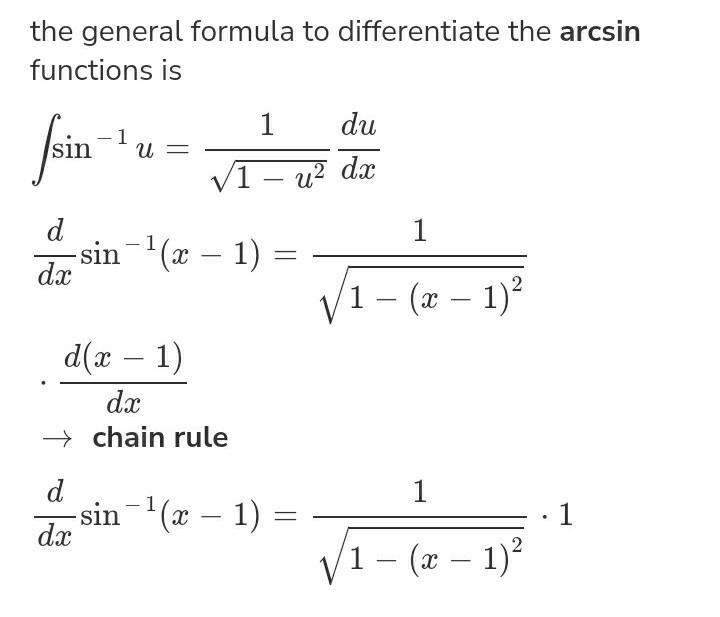 Find dy/dx of y = sin inverse ( x - 1 ).-example-1