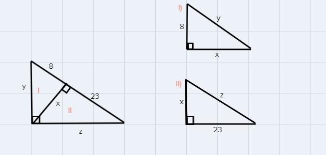 1. Find x, y, and z. 8 23 х Z-example-1