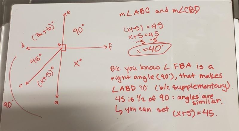 Calculate m∠ABC and m∠CBD, what is the value of x?-example-1