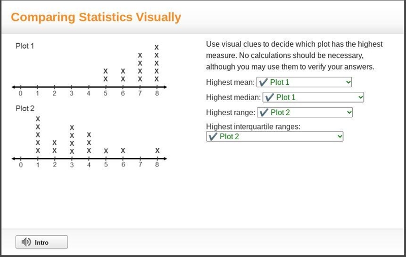 Plot 1 goes from 0 to 8. There are 2 images above 5, 2 above 6, 4 above 7, and 5 above-example-1