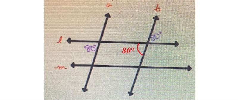 Which shows a pair of angles that proves that lines a and b are parallel?(I will add-example-1