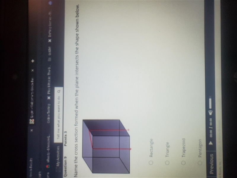 Name the cross section formed when the plane intersects the shape shown below.-example-1