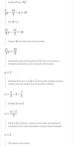 Substitution method of simultaneous equations 3x-4y=7 2x+y=12-example-2