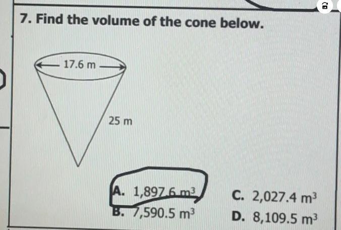 find the volume of the cone below. as you can see the question is already answered-example-1