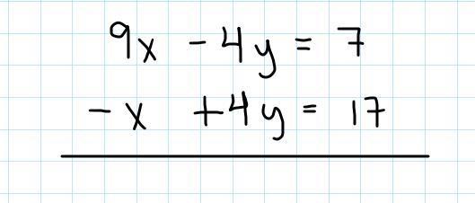 What is the answer to 9x-4y=7 x-4y=-17-example-2