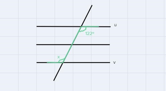 In the figure shown, a transversal cuts through 3 parallel lines. What would be the-example-1