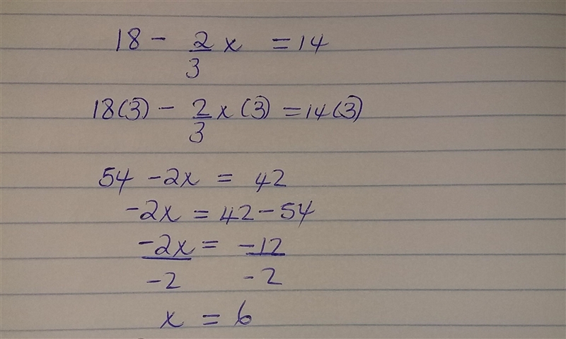 When eighteen is reduced by two-thirds of a number, the result is 14. Find the number-example-1