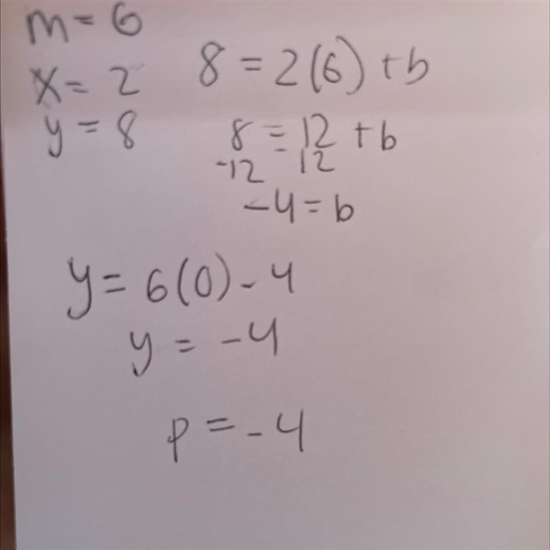 The points (0, p) and (2, 8) lie on a line wit slope of 6. What is the value of p-example-1