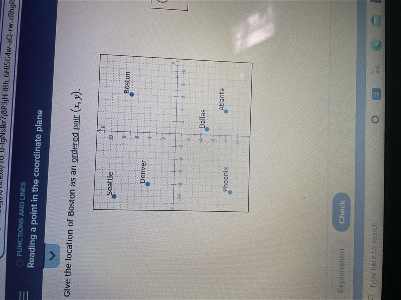 Find the location of Boston as an ordered pair-example-1