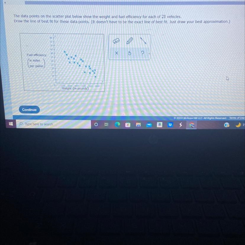 The data points on the scatter plot below show the weight and fuel efficiency for-example-1