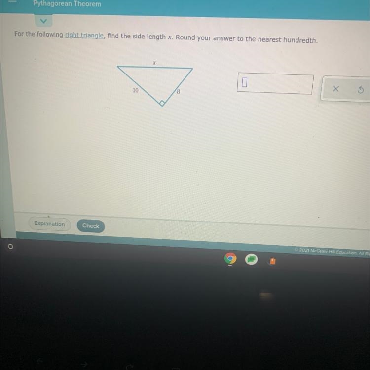 For the following right triangle, find the side length x. Round your answer to the-example-1