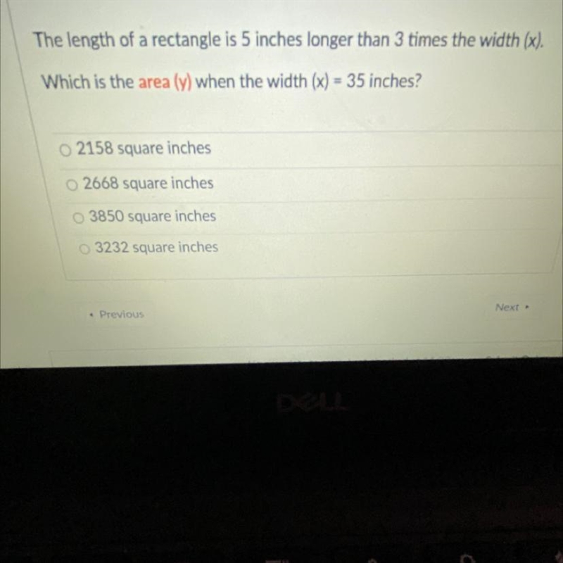 The length of a rectangle is 5 inches longer than 3 times the width (x).Which is the-example-1