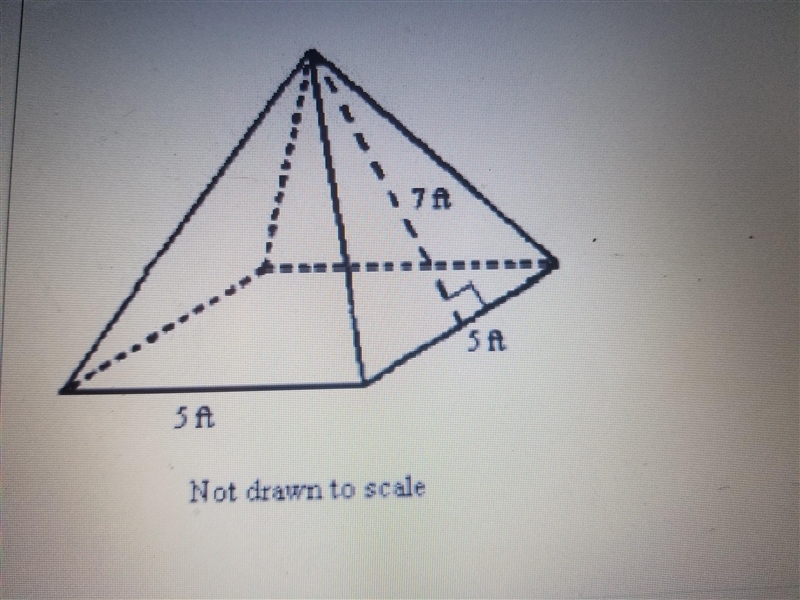 I'm having trouble finding the surface area of my pyramid 5ft by 5ft by 7ft-example-1