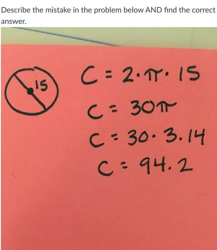 Describe the mistake in the problem below AND find the correct answer.-example-1