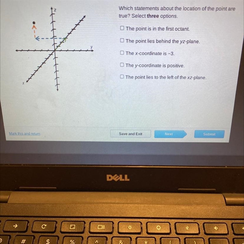 Which statements about the location of the point are true? Select three options. The-example-1