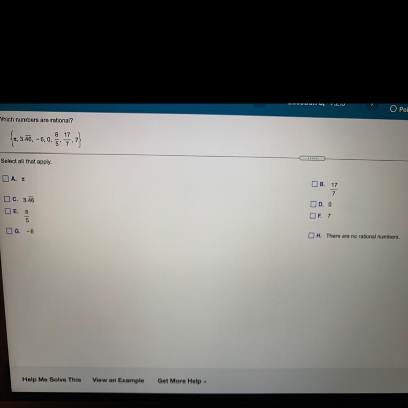 Which numbers are rational?{, 3.46, -6,0.5 7.5Select all that apply.-example-1