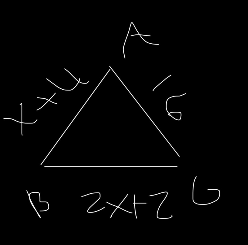 The perimeter of the triangle BAG is 43. AG= 16, AB=x+4, and BG= 2x+2. What is the-example-1