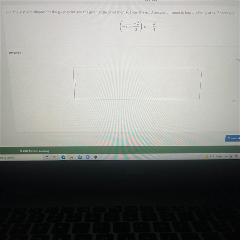 Find the x'y coordinates for the given point and the given angle of rotation, 0. Enter-example-1